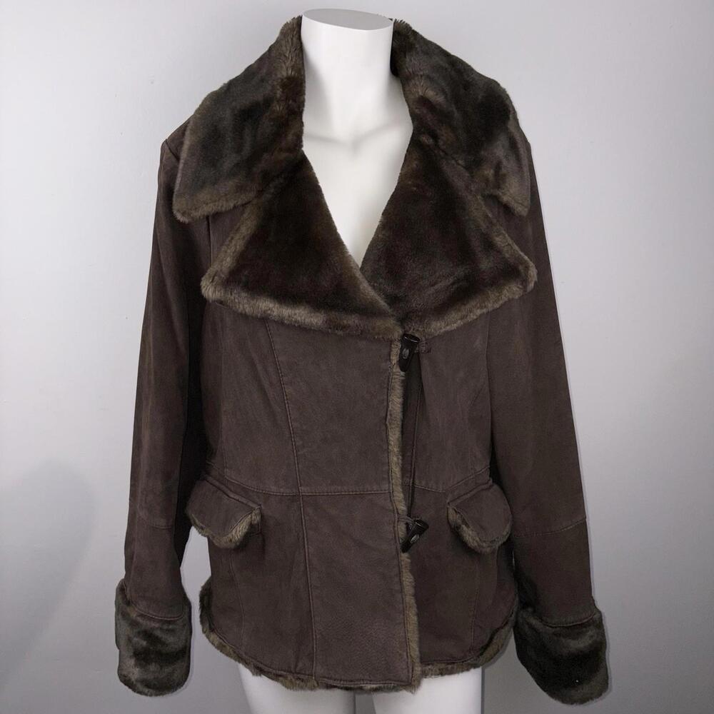 Utex Women’s Size XL Faux Fur Nubuck Leather Brown Jacket Coat Vintage Capsule